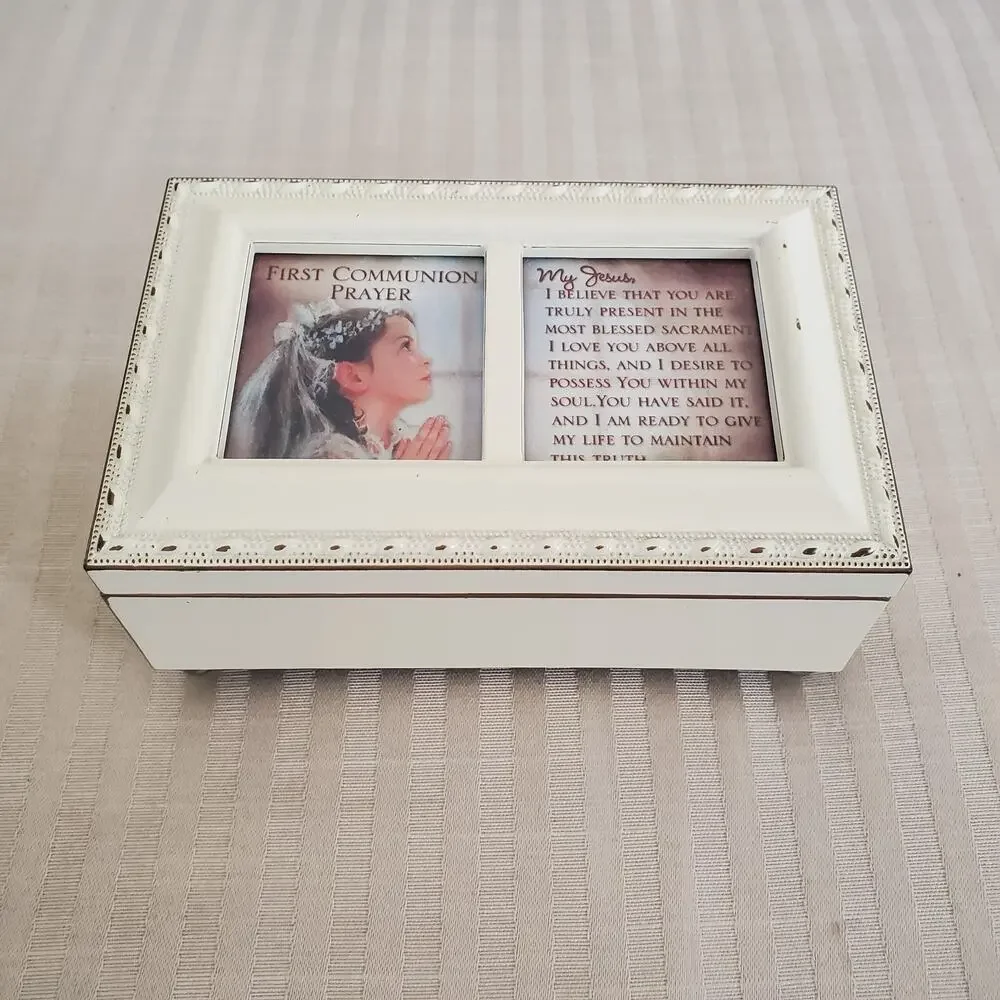 First Communion Jewelry Box Add Your Own Photo Off White